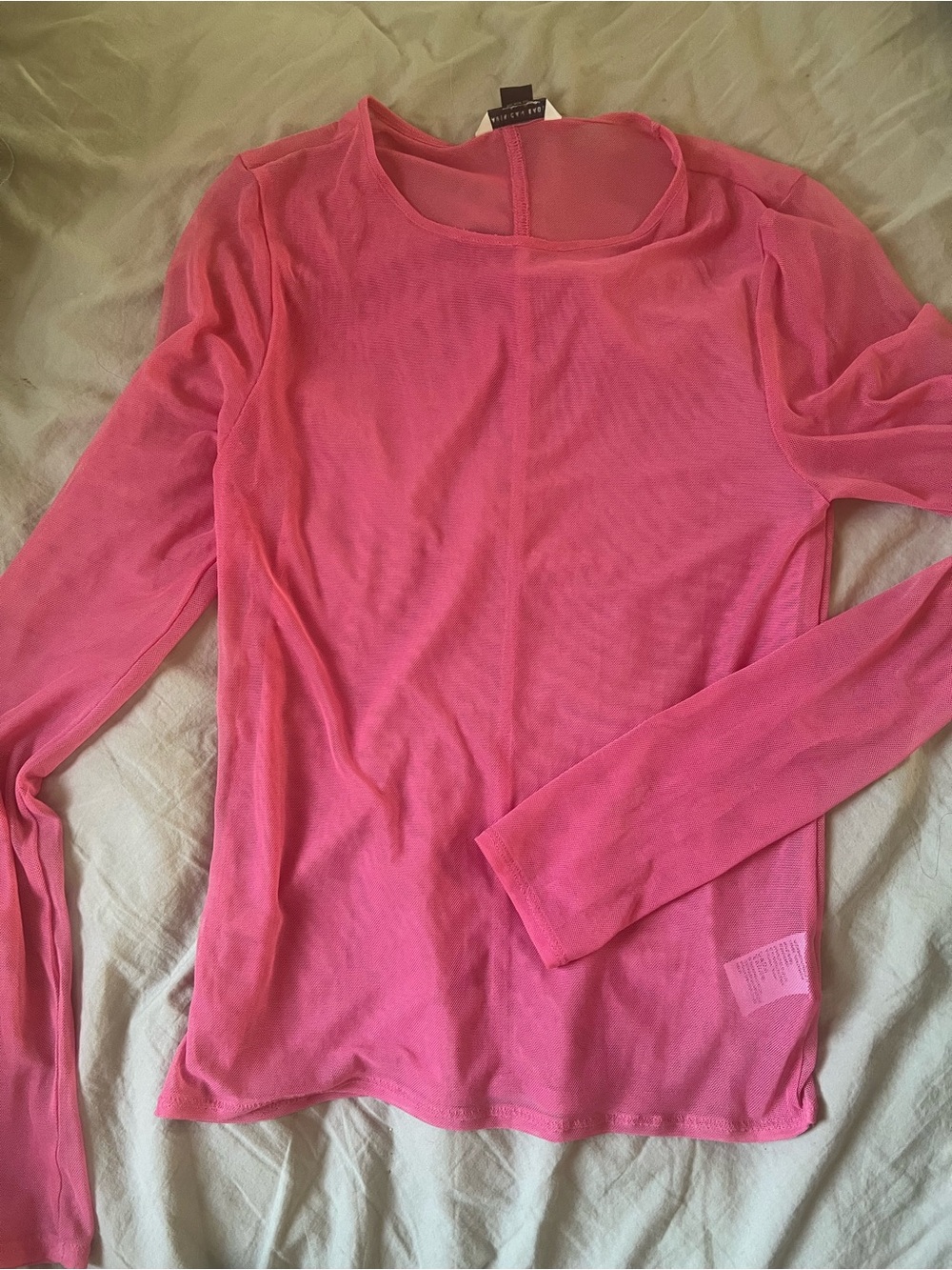 American Eagle Women’s Pink Long Sleeve sheer Crewneck Top